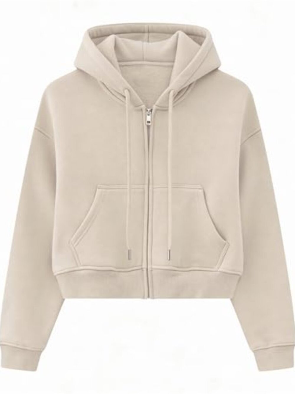 Fleece Lined Cropped Zip Up Hoodie Drawstring Sweatshirt with Pockets